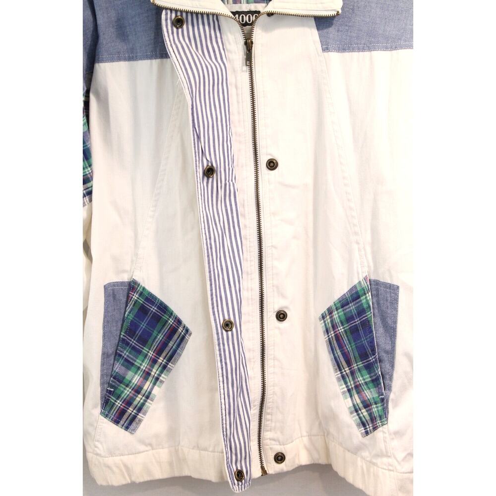 G4000 Vintage Patchwork Jacket Oversize S White Lined Hidden Full Zip Snap Up - Picture 6 of 9